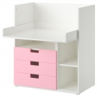 СТУВА Стол с 3 ящиками, белый, розовый