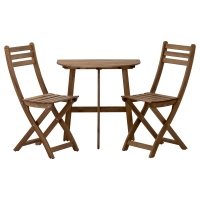 АСКХОЛЬМЕН Стол+2 складных стула, д/сада, серый/коричневый