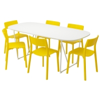 ОППЕБЮ/БЭККАРИД/ЯН-ИНГЕ Стол и 6 стульев, белый, желтый