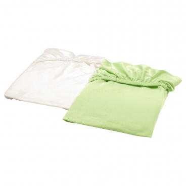 ЛЕН простыня натяжная для кроватки белый, зеленый