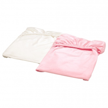 ЛЕН простыня натяжная для кроватки белый, розовый