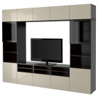 БЕСТО Шкаф для ТВ, комбин/стеклян дверцы, черно-коричневый, Вальвикен темно-коричневый, прозрачное стекло