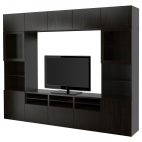БЕСТО Шкаф для ТВ, комбин/стеклян дверцы, черно-коричневый, Вальвикен темно-коричневый, прозрачное стекло