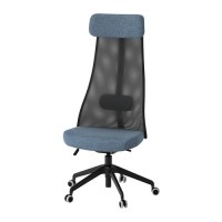 ЯРФЬЯЛЕТ синее кресло для офиса с активной поясничной поддержкой без подлокотников