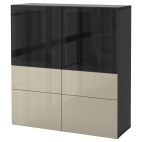 БЕСТО Комбинация д/хранения+стекл дверц, черно-коричневый, Вальвикен темно-коричневый, прозрачное стекло