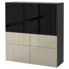 БЕСТО Комбинация д/хранения+стекл дверц, черно-коричневый, Вальвикен темно-коричневый, прозрачное стекло