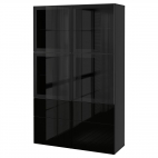 БЕСТО Комбинация д/хранения+стекл дверц, черно-коричневый, Вальвикен серо-бирюзовый, прозрачное стекло