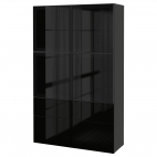 БЕСТО Комбинация д/хранения+стекл дверц, черно-коричневый, Вальвикен серо-бирюзовый, прозрачное стекло