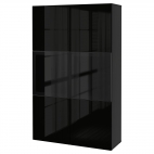 БЕСТО Комбинация д/хранения+стекл дверц, черно-коричневый, Сельсвикен глянцевый/бежевый прозрачное стекло