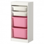 ТРУФАСТ Комбинация д/хранения+контейнеры, белый, белый розовый, 46x30x94 см