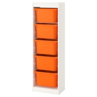 ТРУФАСТ Комбинация д/хранения+контейнеры, белый, оранжевый, 46x30x145 см