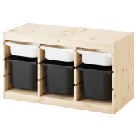 ТРУФАСТ Комбинация д/хранения+контейнеры, светлая беленая сосна белый, черный, 94x44x52 см