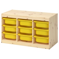 ТРУФАСТ Комбинация д/хранения+контейнеры, светлая беленая сосна, желтый, 94x44x52 см