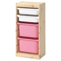 ТРУФАСТ Комбинация д/хранения+контейнеры, светлая беленая сосна белый, розовый, 44x30x91 см