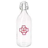 КОРКЕН Бутылка с пробкой, прозрачное стекло, с рисунком, 1 л