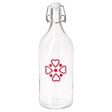 КОРКЕН Бутылка с пробкой, прозрачное стекло, с рисунком, 1 л