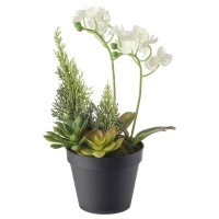 ВИНТЕРФЕСТ Искусственное растение в горшке, оформление, Орхидея белый, 12 см