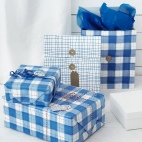 ВИНТЕР 2019 Подарочный пакет, синий, клетчатый орнамент, 12x32 см/5 л